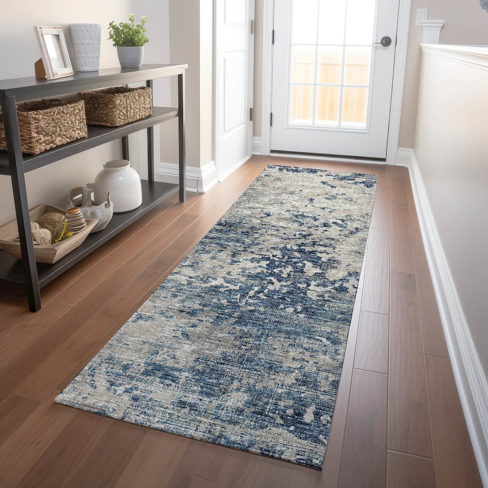 Premium Machine Washable Mayfield  Blue 2'3" x 7'6" Runner Rug. Picture 5