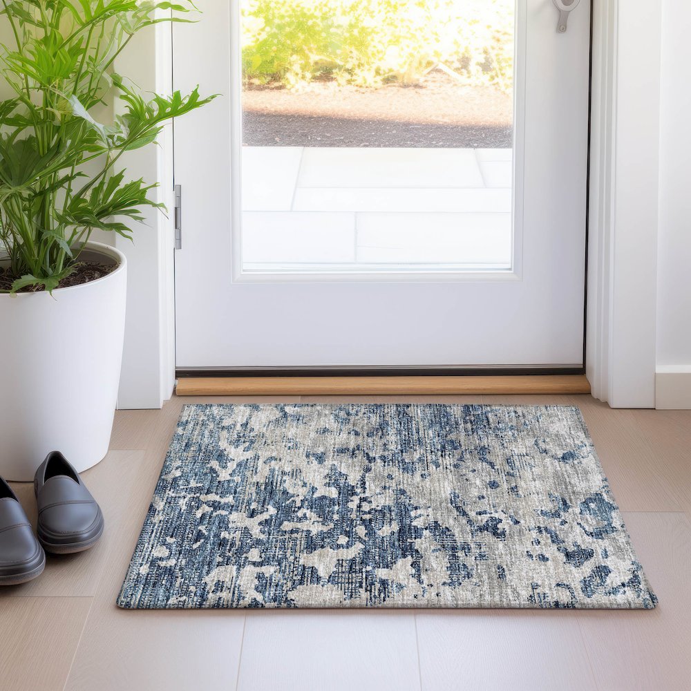 Premium Machine Washable Mayfield  Blue 1'8" x 2'6" Rug. Picture 5