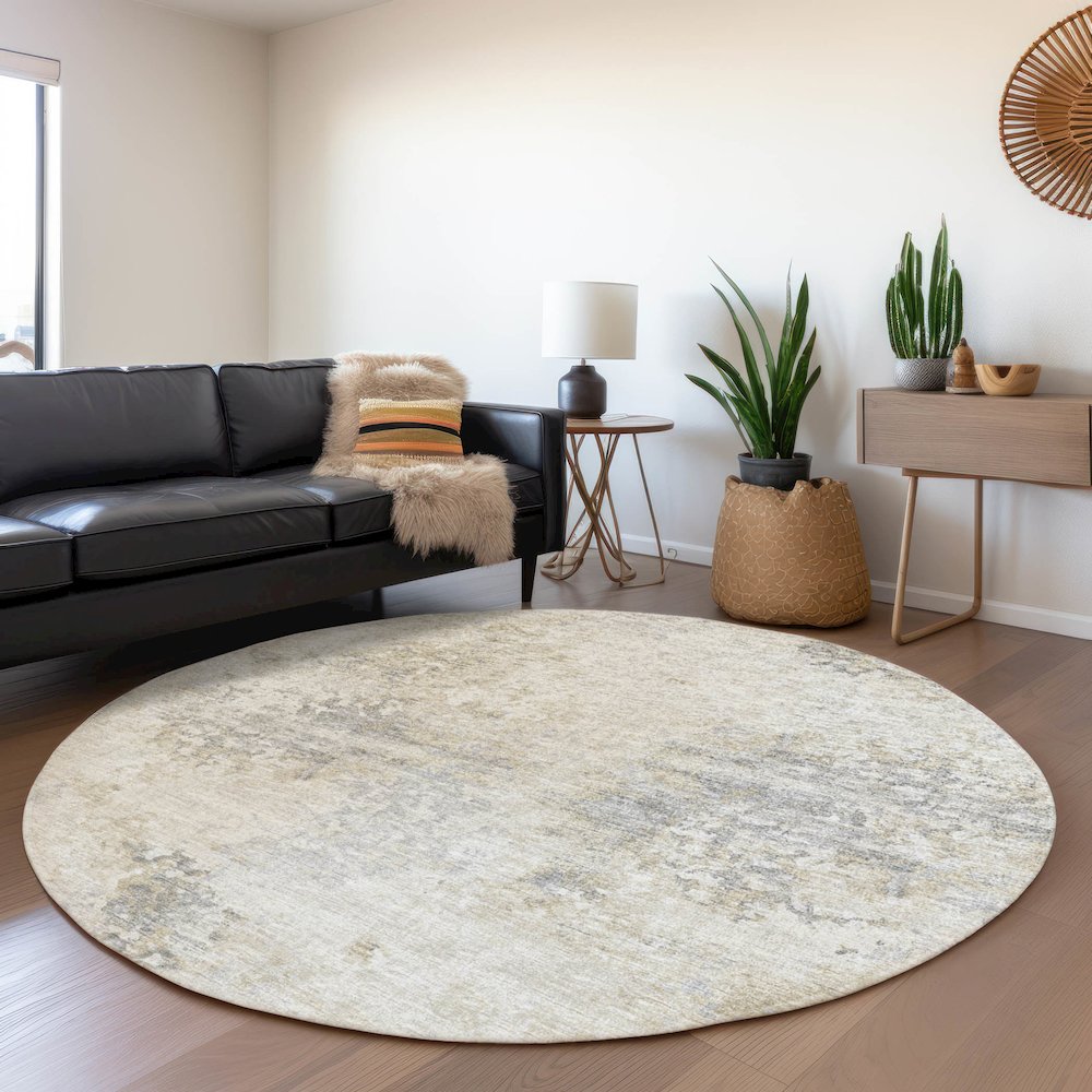 Premium Machine Washable Mayfield  Ivory 8' x 8' Round Rug. Picture 5