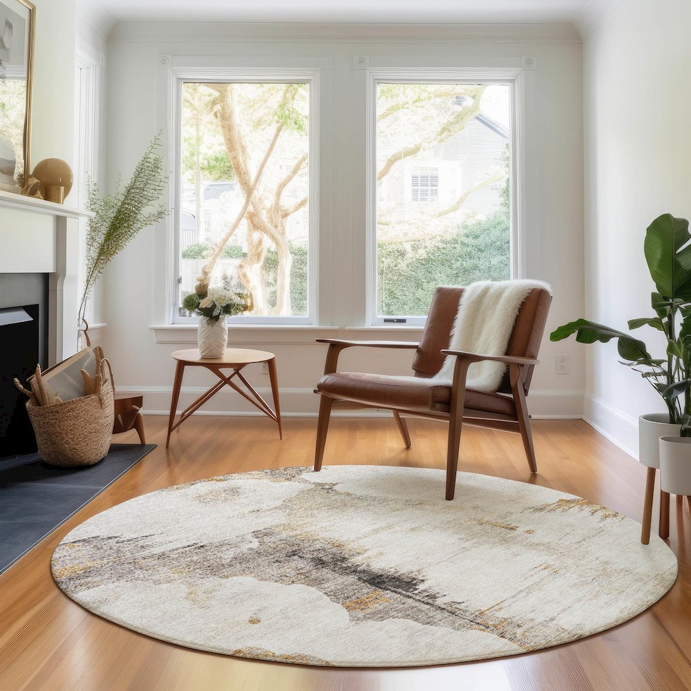 Premium Machine Washable Mayfield AMF710 Beige 8' x 8' Round Rug. Picture 5
