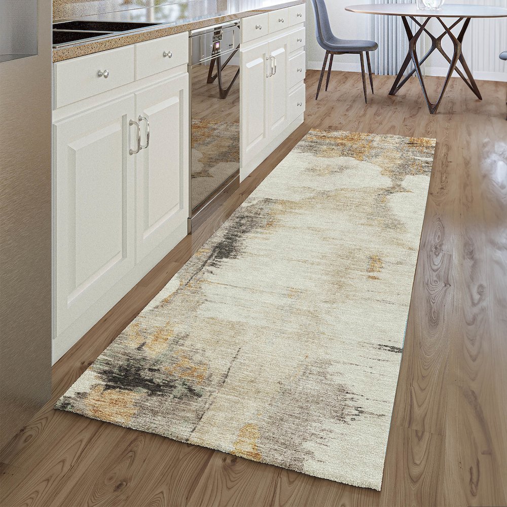 Premium Machine Washable Mayfield AMF710 Beige 2'3" x 7'6" Runner Rug. Picture 5