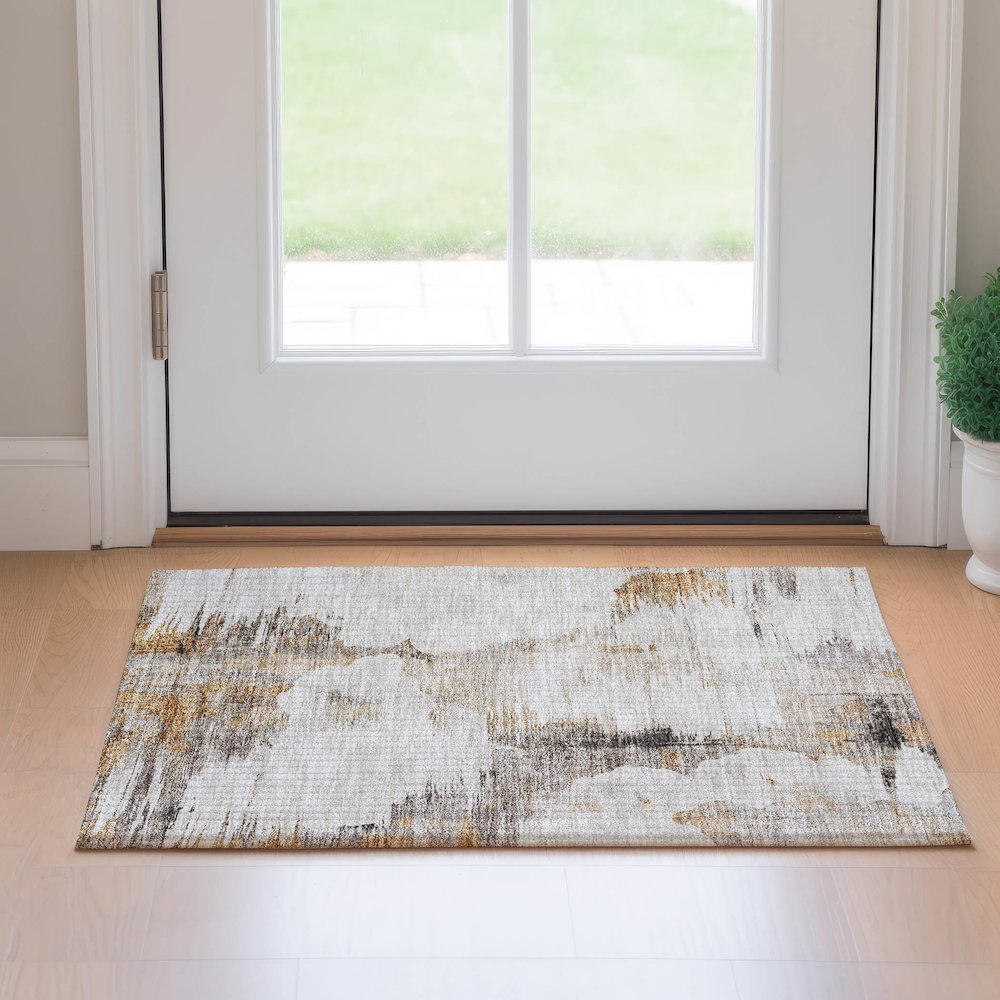 Premium Machine Washable Mayfield AMF710 Beige 1'8" x 2'6" Rug. Picture 5