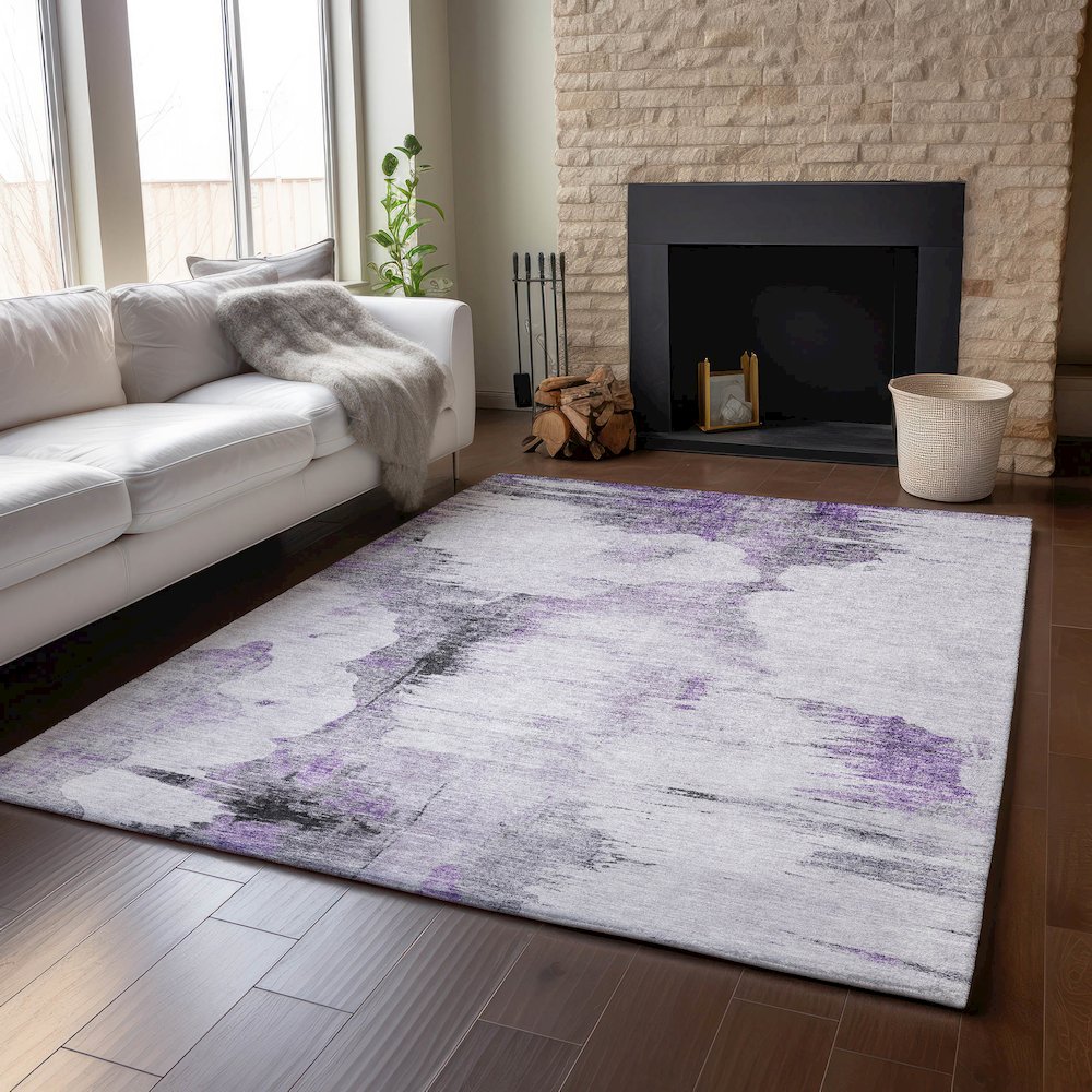 Premium Machine Washable Mayfield AMF710 Purple 2'6" x 3'10" Rug. Picture 6