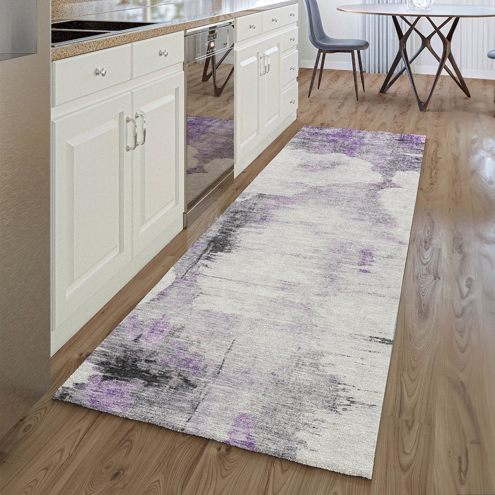 Premium Machine Washable Mayfield AMF710 Purple 2'3" x 7'6" Runner Rug. Picture 5