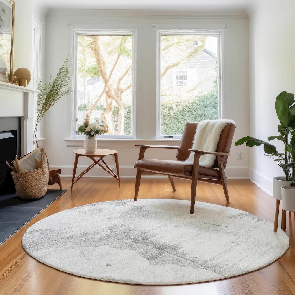 Premium Machine Washable Mayfield AMF710 Silver 8' x 8' Round Rug. Picture 5