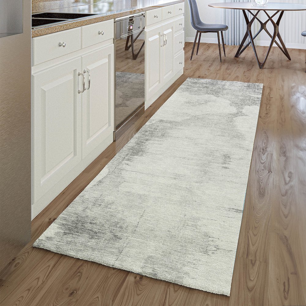 Premium Machine Washable Mayfield AMF710 Silver 2'3" x 7'6" Runner Rug. Picture 5