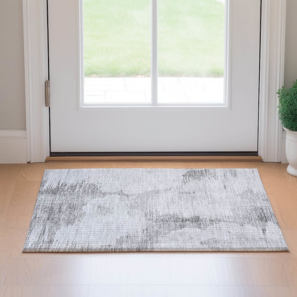 Premium Machine Washable Mayfield AMF710 Silver 1'8" x 2'6" Rug. Picture 5