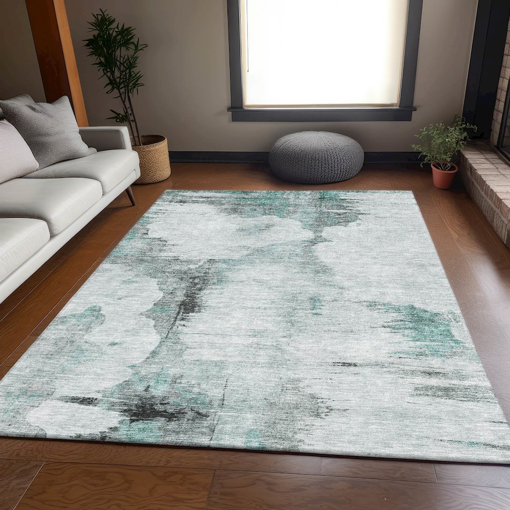 Premium Machine Washable Mayfield AMF710 Teal 2'6" x 3'10" Rug. Picture 5