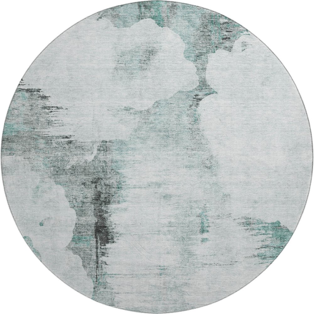 Premium Machine Washable Mayfield AMF710 Teal 8' x 8' Round Rug. Picture 1