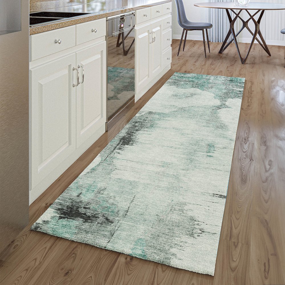 Premium Machine Washable Mayfield AMF710 Teal 2'3" x 7'6" Runner Rug. Picture 5