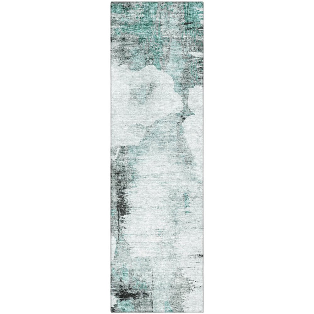 Premium Machine Washable Mayfield AMF710 Teal 2'3" x 7'6" Runner Rug. Picture 1