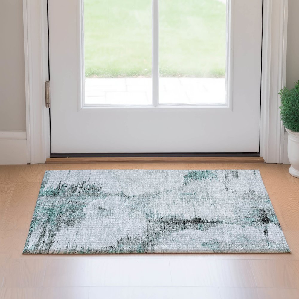 Premium Machine Washable Mayfield AMF710 Teal 1'8" x 2'6" Rug. Picture 5