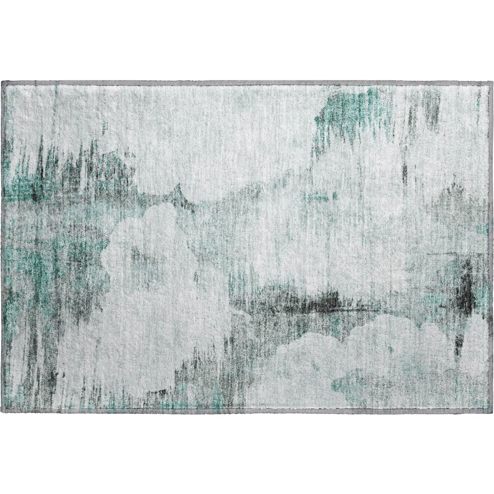 Premium Machine Washable Mayfield AMF710 Teal 1'8" x 2'6" Rug. Picture 1