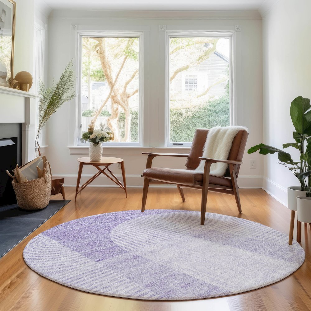 Premium Machine Washable Mayfield AMF711 Lavender 8' x 8' Round Rug. Picture 5
