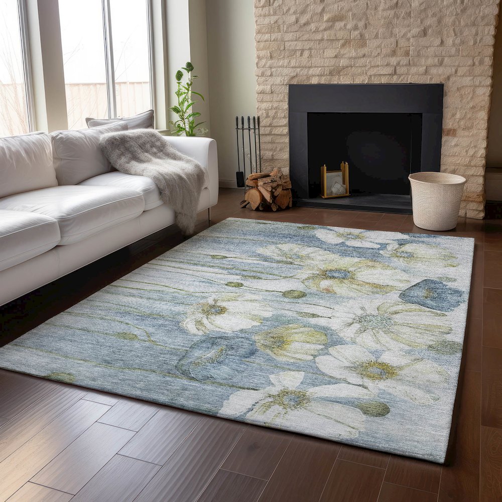 Premium Machine Washable Mayfield AMF712 Blue 2'6" x 3'10" Rug. Picture 6