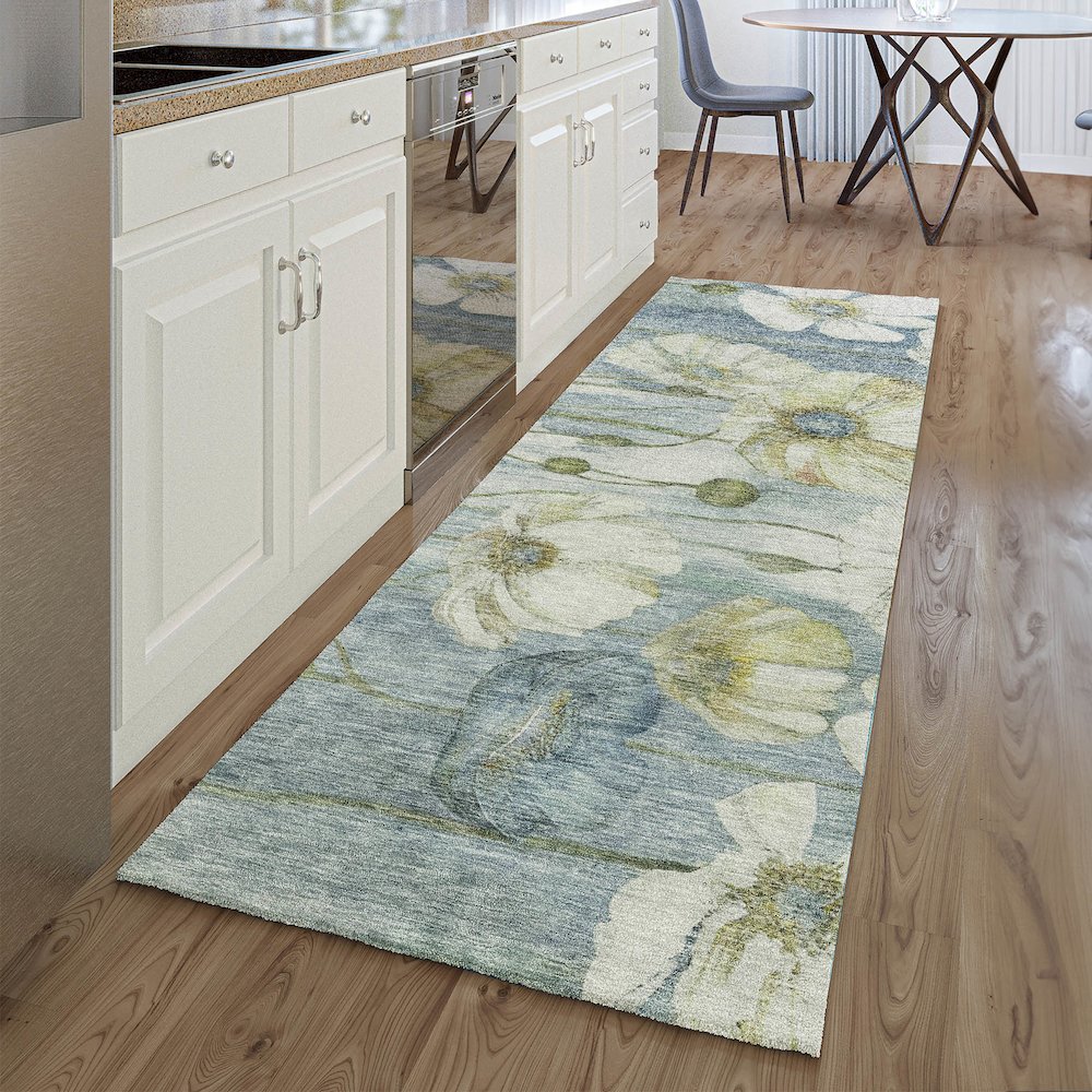 Premium Machine Washable Mayfield AMF712 Blue 2'3" x 7'6" Runner Rug. Picture 5