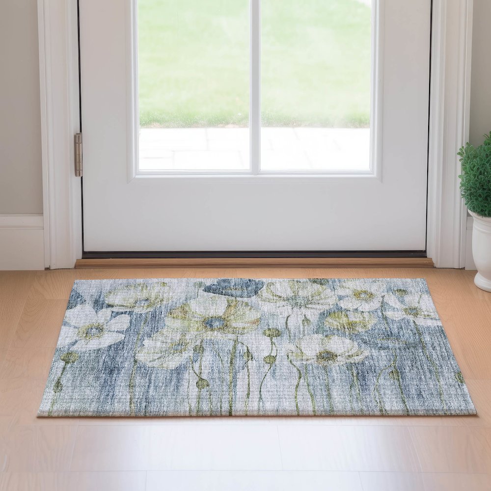Premium Machine Washable Mayfield AMF712 Blue 1'8" x 2'6" Rug. Picture 5