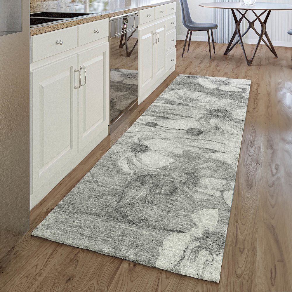 Premium Machine Washable Mayfield AMF712 Gray 2'3" x 7'6" Runner Rug. Picture 5