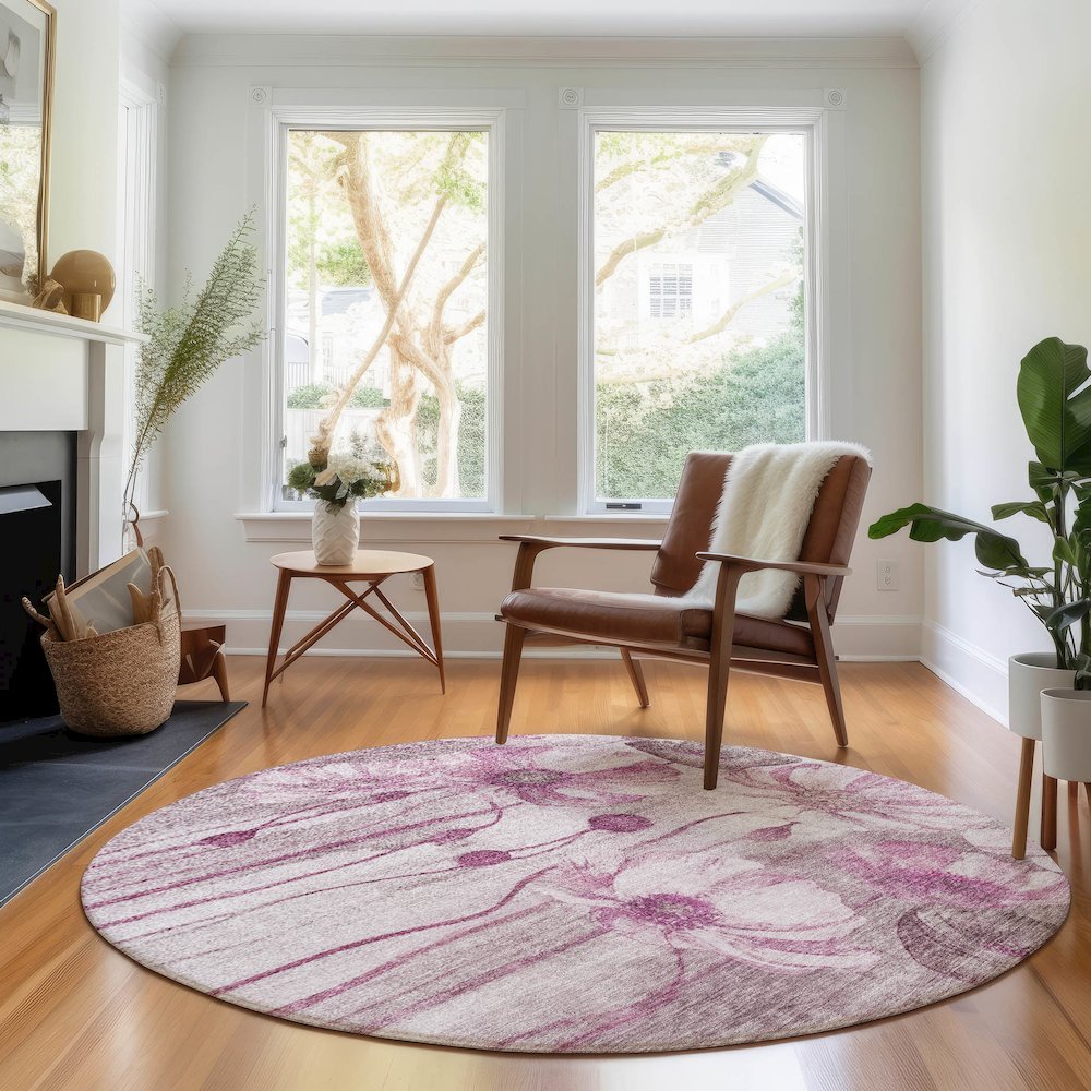 Premium Machine Washable Mayfield AMF712 Plum 8' x 8' Round Rug. Picture 5