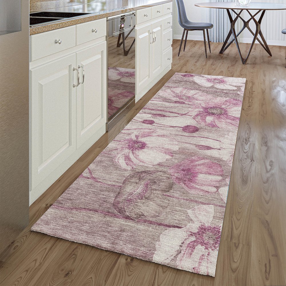 Premium Machine Washable Mayfield AMF712 Plum 2'3" x 7'6" Runner Rug. Picture 5