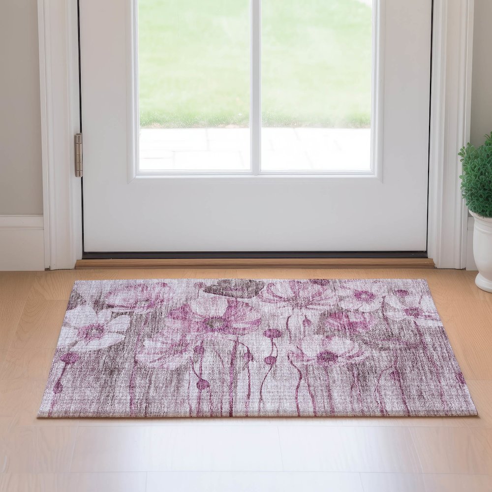 Premium Machine Washable Mayfield AMF712 Plum 1'8" x 2'6" Rug. Picture 5