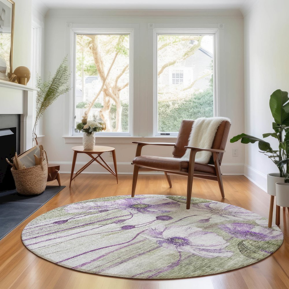 Premium Machine Washable Mayfield AMF712 Purple 8' x 8' Round Rug. Picture 5