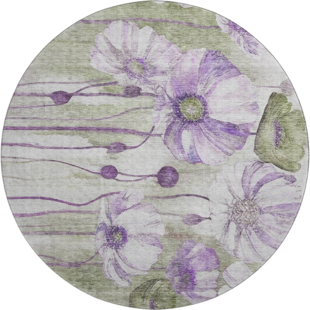 Premium Machine Washable Mayfield AMF712 Purple 8' x 8' Round Rug. Picture 1