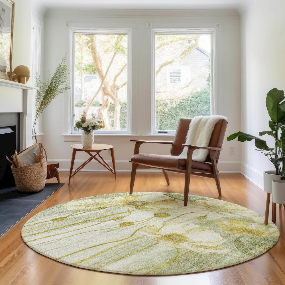 Premium Machine Washable Mayfield AMF712 Sage 8' x 8' Round Rug. Picture 5