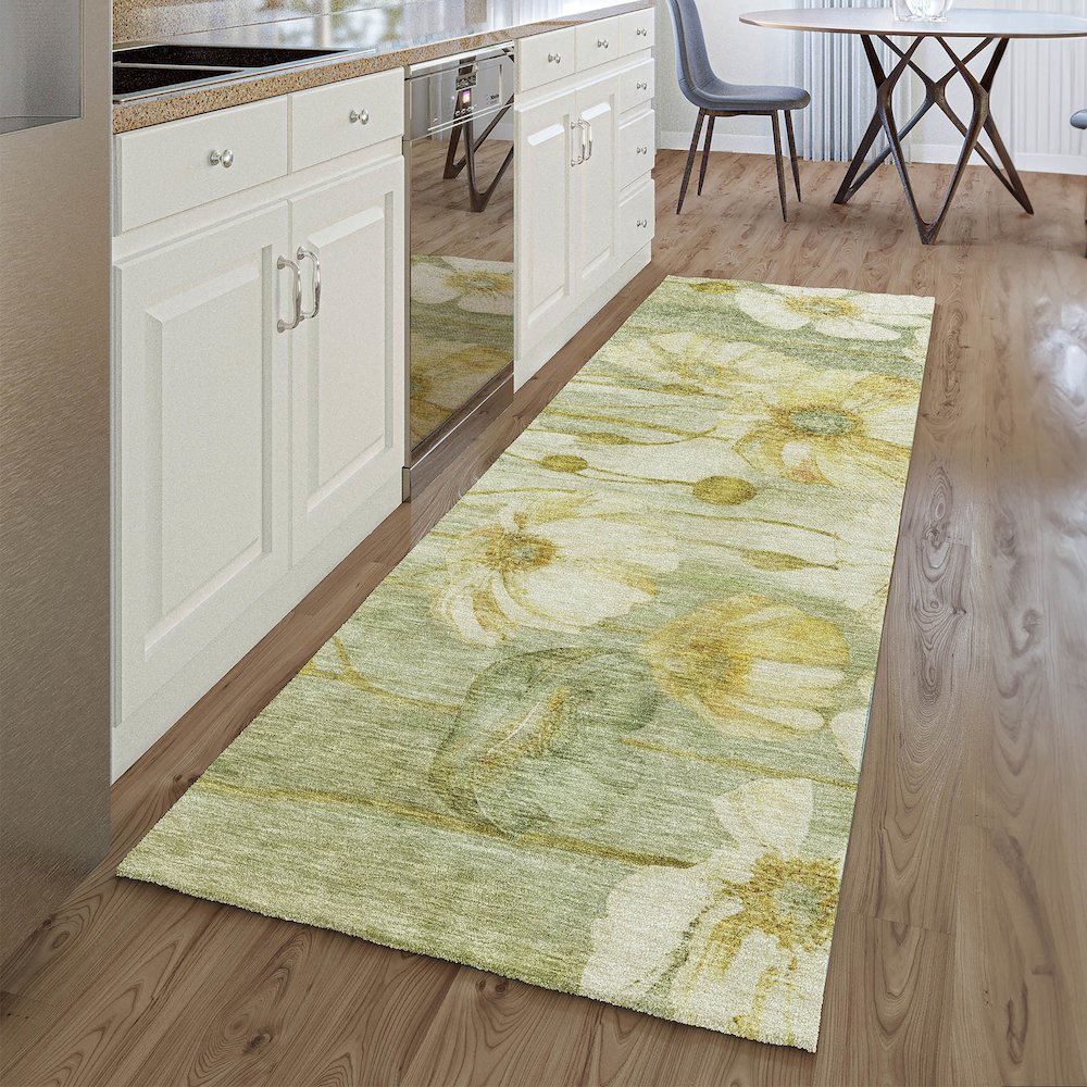 Premium Machine Washable Mayfield AMF712 Sage 2'3" x 7'6" Runner Rug. Picture 5