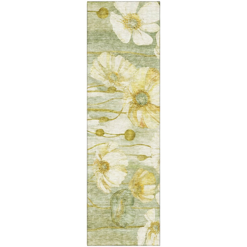 Premium Machine Washable Mayfield AMF712 Sage 2'3" x 7'6" Runner Rug. Picture 1