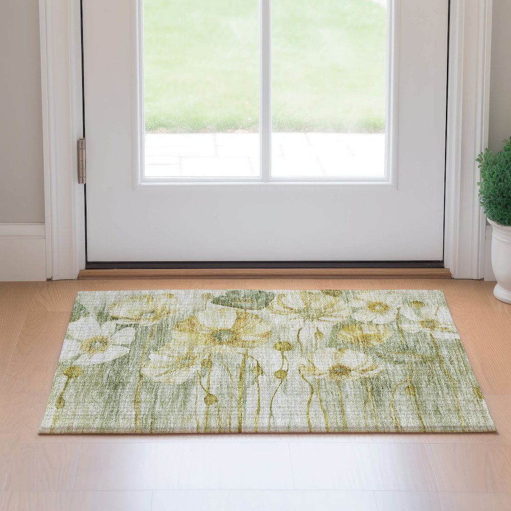 Premium Machine Washable Mayfield AMF712 Sage 1'8" x 2'6" Rug. Picture 5