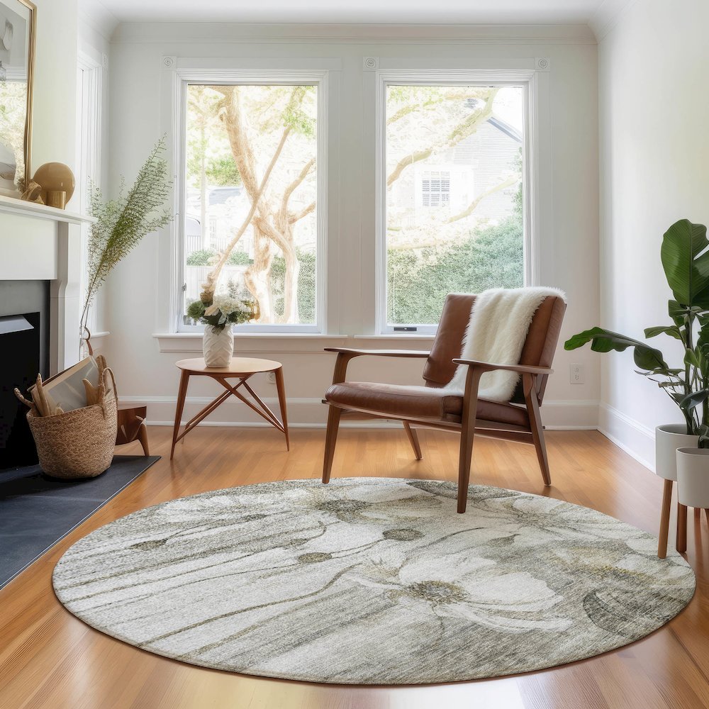 Premium Machine Washable Mayfield AMF712 Taupe 8' x 8' Round Rug. Picture 5