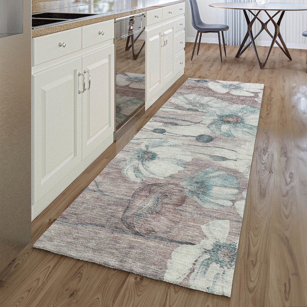Premium Machine Washable Mayfield AMF712 Teal 2'3" x 7'6" Runner Rug. Picture 5