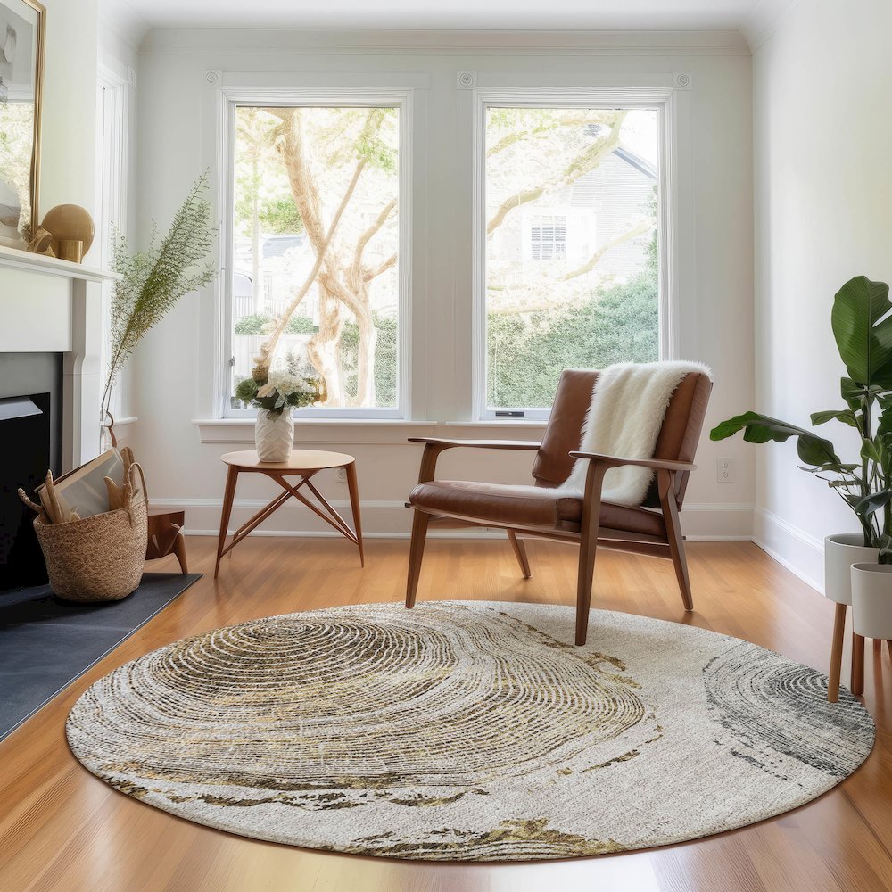 Premium Machine Washable Mayfield AMF713 Taupe 8' x 8' Round Rug. Picture 5