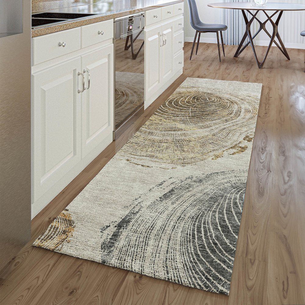 Premium Machine Washable Mayfield AMF713 Taupe 2'3" x 7'6" Runner Rug. Picture 5