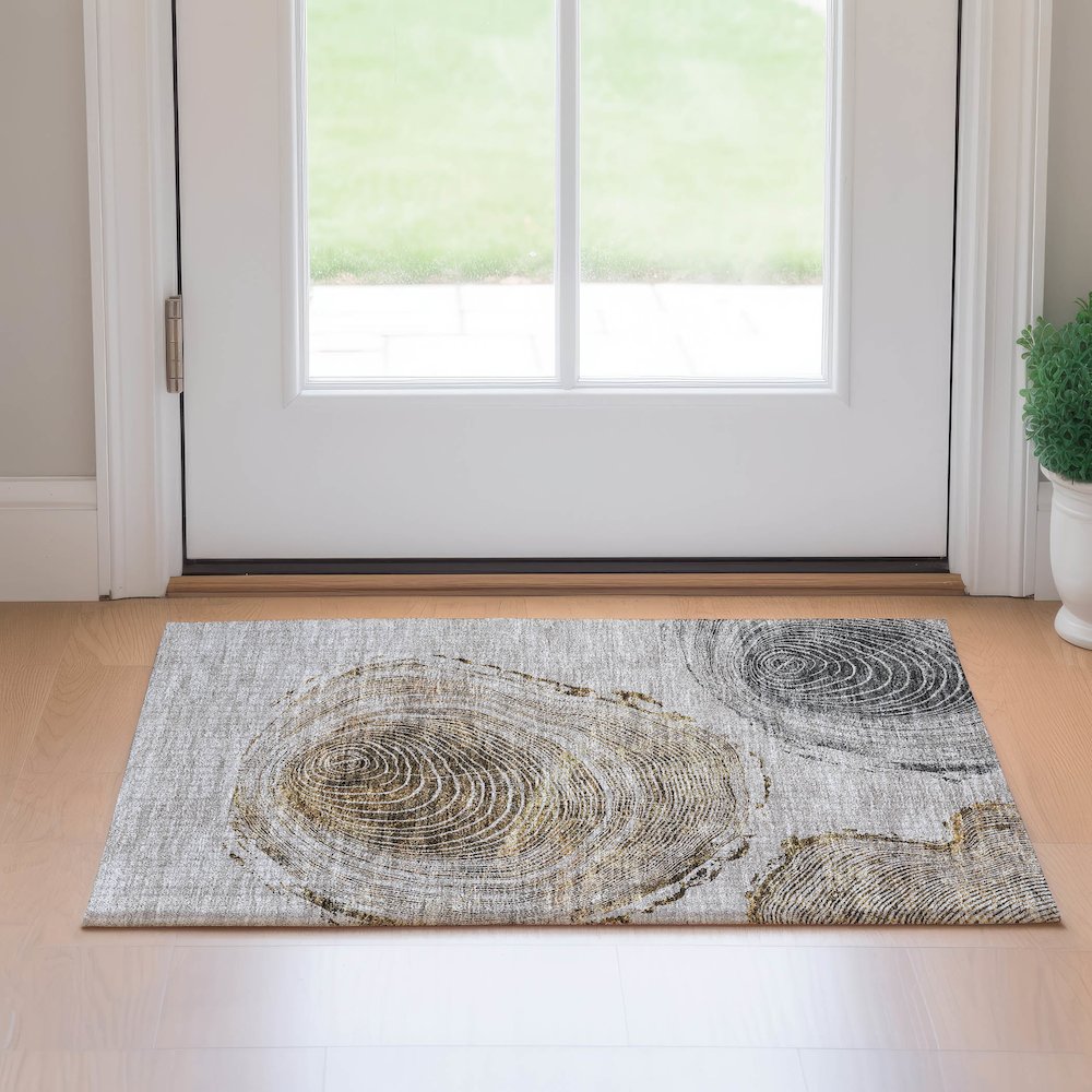 Premium Machine Washable Mayfield AMF713 Taupe 1'8" x 2'6" Rug. Picture 5