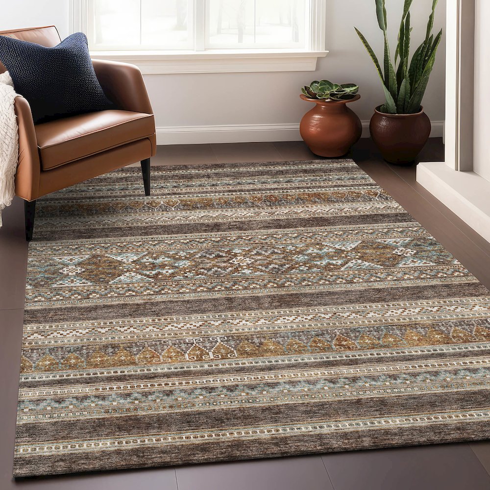Premium Machine Washable Mayfield AMF714 Chocolate 2'6" x 3'10" Rug. Picture 6