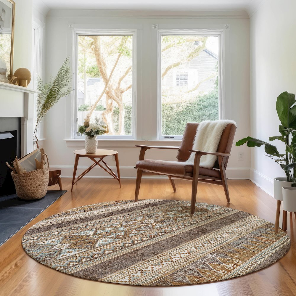 Premium Machine Washable Mayfield AMF714 Chocolate 8' x 8' Round Rug. Picture 5