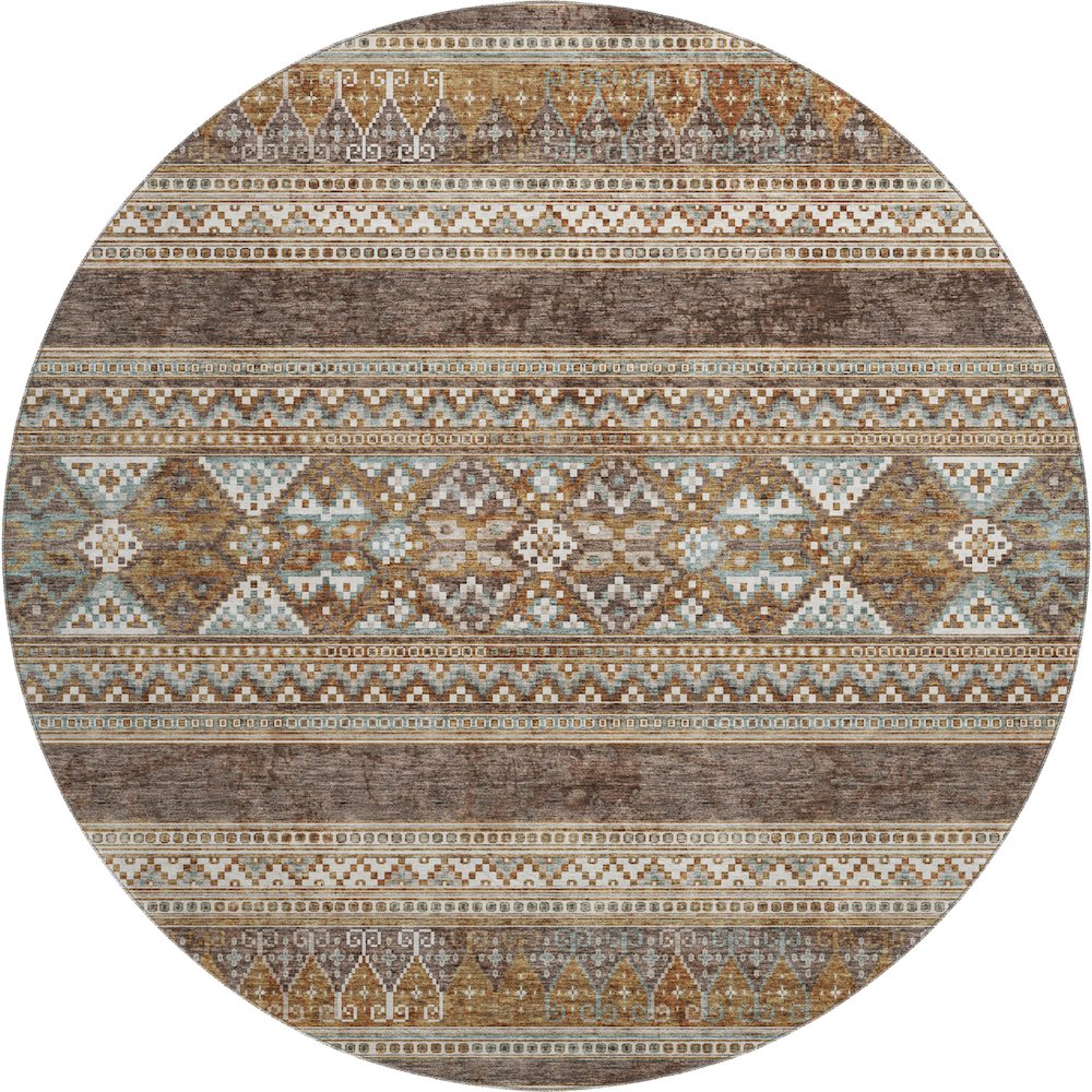 Premium Machine Washable Mayfield AMF714 Chocolate 8' x 8' Round Rug. Picture 1