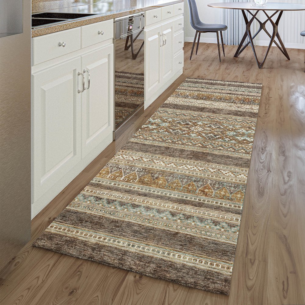 Premium Machine Washable Mayfield AMF714 Chocolate 2'3" x 7'6" Runner Rug. Picture 5