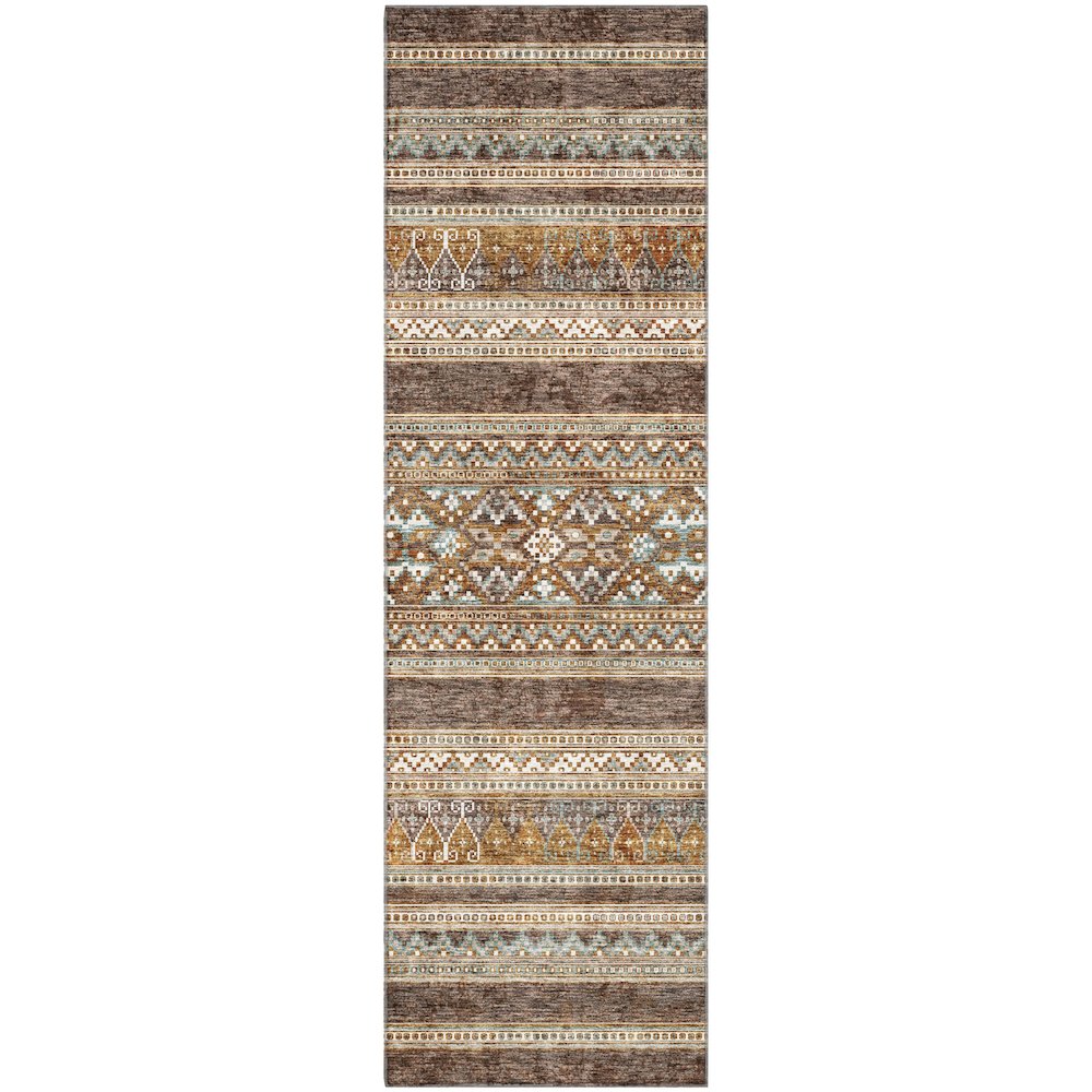 Premium Machine Washable Mayfield AMF714 Chocolate 2'3" x 7'6" Runner Rug. Picture 1