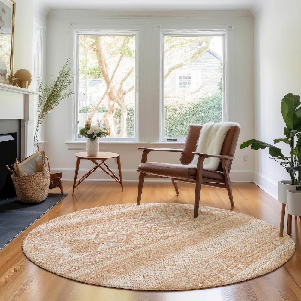 Premium Machine Washable Mayfield AMF714 Copper 8' x 8' Round Rug. Picture 5
