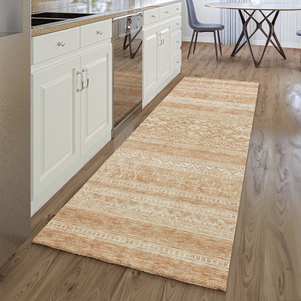 Premium Machine Washable Mayfield AMF714 Copper 2'3" x 7'6" Runner Rug. Picture 5