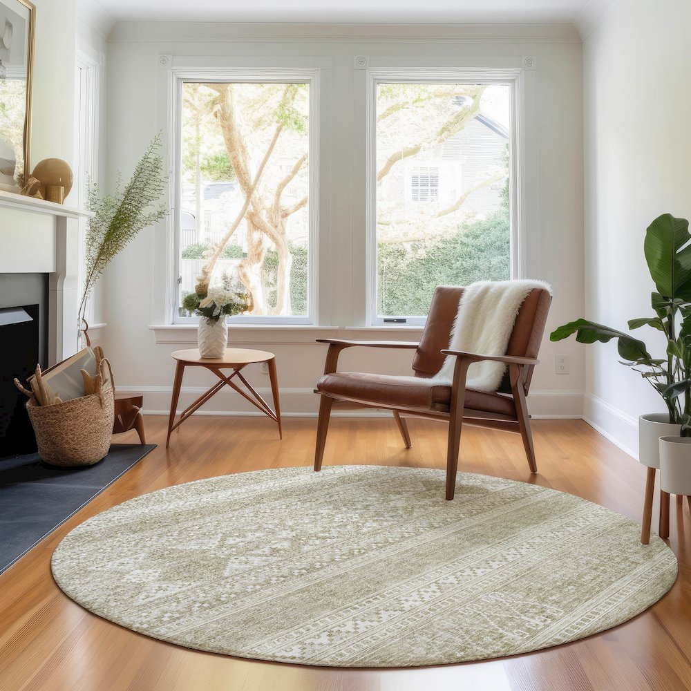 Premium Machine Washable Mayfield AMF714 Khaki 8' x 8' Round Rug. Picture 5