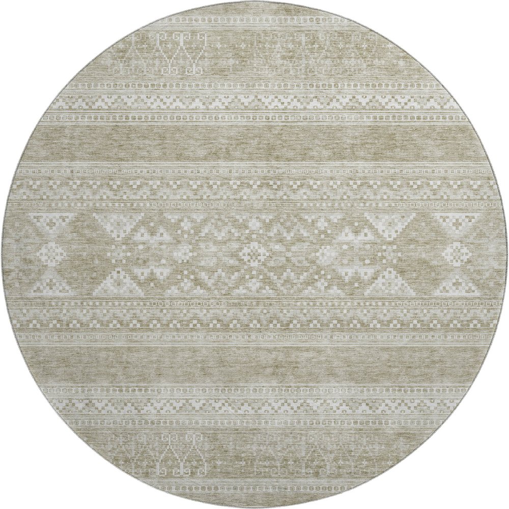 Premium Machine Washable Mayfield AMF714 Khaki 8' x 8' Round Rug. Picture 1