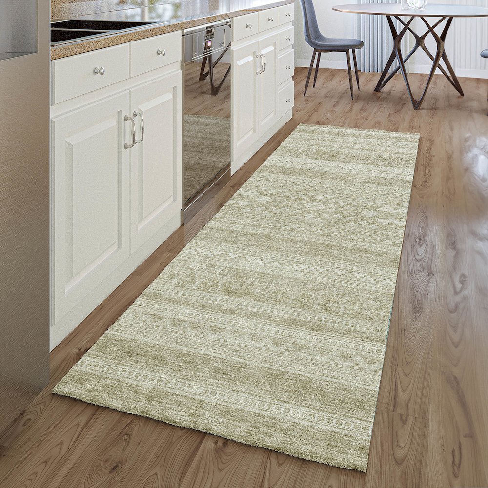 Premium Machine Washable Mayfield AMF714 Khaki 2'3" x 7'6" Runner Rug. Picture 5