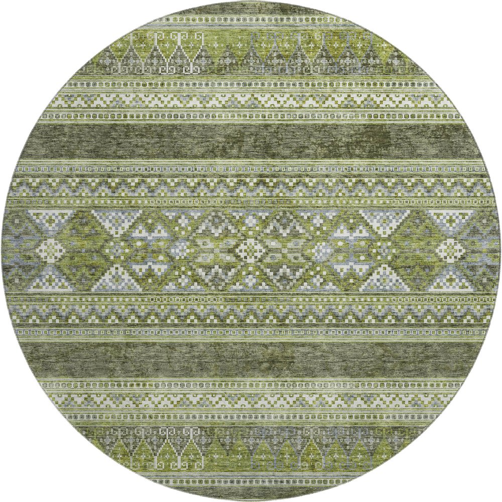 Premium Machine Washable Mayfield AMF714 Olive 8' x 8' Round Rug. Picture 1