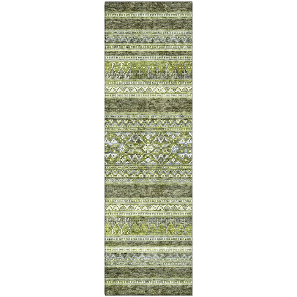 Premium Machine Washable Mayfield AMF714 Olive 2'3" x 7'6" Runner Rug. Picture 1