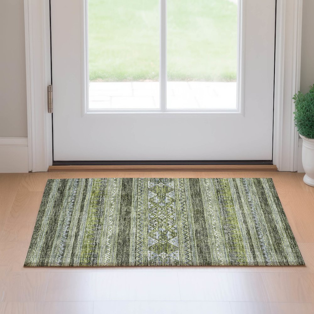 Premium Machine Washable Mayfield AMF714 Olive 1'8" x 2'6" Rug. Picture 5