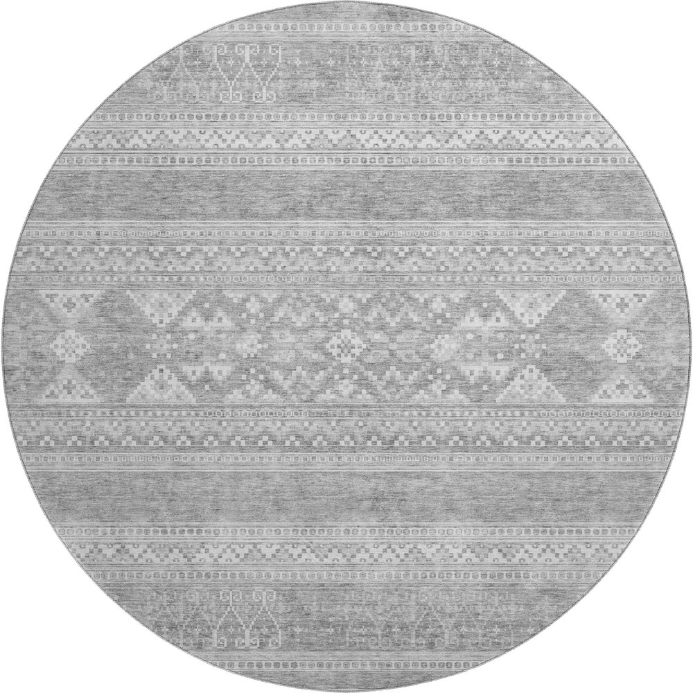 Premium Machine Washable Mayfield AMF714 Silver 8' x 8' Round Rug. Picture 1